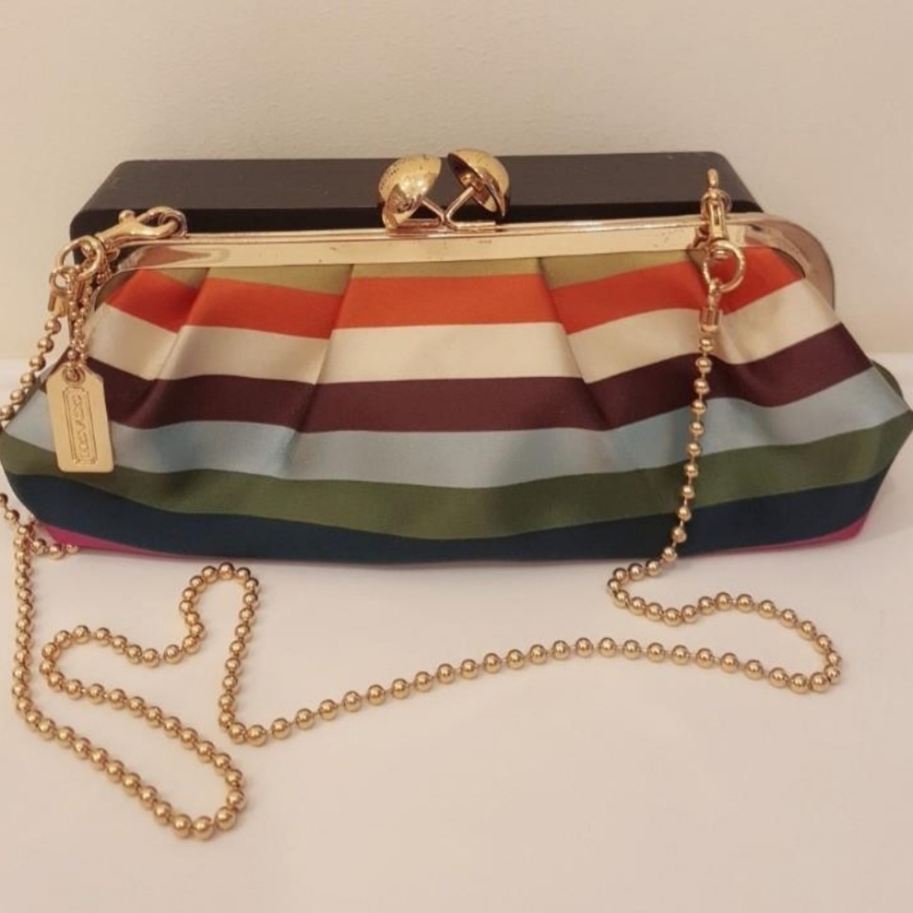 Coach NWOT Stripe Chain Clutch / Handbag / Purse - Multicolor